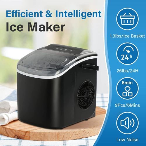 Simple Deluxe Ice Maker Machine for Countertop, 26lbs Ice/24Hrs, 9 Ice Cubes Ready in 6 Mins, Portable Self-Clean Ice Machine with Scoop and Basket, 1 Simple Deluxe Ice Maker Machine for Countertop, 26lbs Ice/24Hrs, 9 Ice Cubes Ready in 6 Mins, Portable Self-Clean Ice Machine with Scoop and Basket, 1